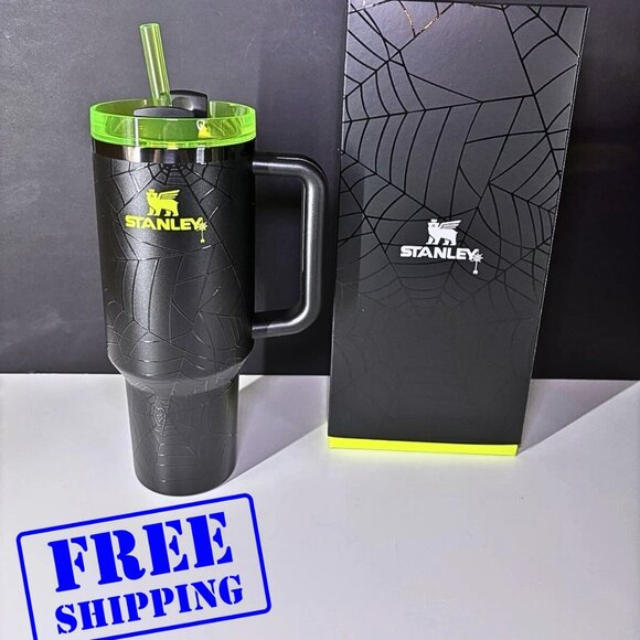 Stanley x Starbucks Halloween Tumbler 40oz – Black Spiderweb Design with Neon - Picture 1 of 6
